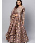 Grey Embellished Gown with Banarasi weaving and Zari Embroidered Dupatta