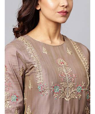 Grey Embellished Gown with Banarasi weaving and Zari Embroidered Dupatta 4