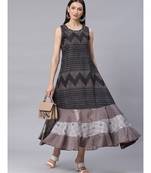 Black Flared Panelled Dress with Geometrical Prints and Resham Embroidery