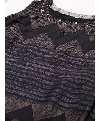 Black Flared Panelled Dress with Geometrical Prints and Resham Embroidery 5