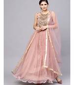 pink  Mauve Layered Gown with Crystal Zari Embroidery and Dupatta