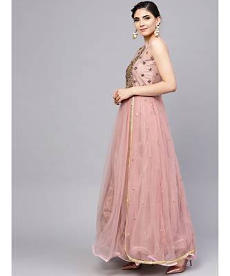 pink  Mauve Layered Gown with Crystal Zari Embroidery and Dupatta 2