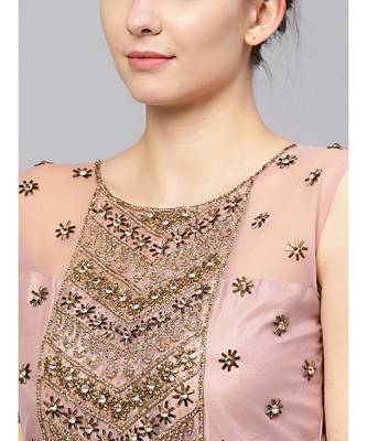 pink  Mauve Layered Gown with Crystal Zari Embroidery and Dupatta 4