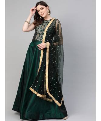 Green Mirror Embellished Cocktail gown with Sequin embroidered Dupatta 1