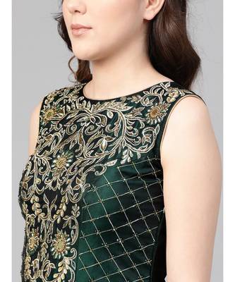 Green Mirror Embellished Cocktail gown with Sequin embroidered Dupatta 4