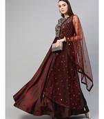 Maroon Mirror Embellished Cocktail gown with Sequin embroidered Dupatta