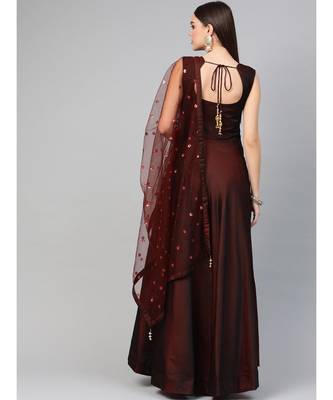 Maroon Mirror Embellished Cocktail gown with Sequin embroidered Dupatta 2