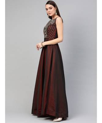 Maroon Mirror Embellished Cocktail gown with Sequin embroidered Dupatta 3