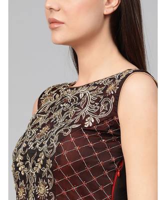 Maroon Mirror Embellished Cocktail gown with Sequin embroidered Dupatta 4