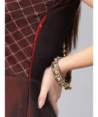 Maroon Mirror Embellished Cocktail gown with Sequin embroidered Dupatta 5