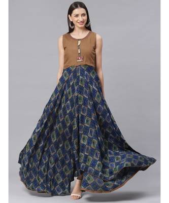 multicolor Embroidered Anarkali Gown with Quirky Animal Prints and Wooden Buttons 1