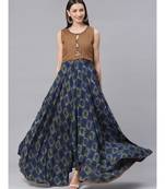 multicolor Embroidered Anarkali Gown with Quirky Animal Prints and Wooden Buttons