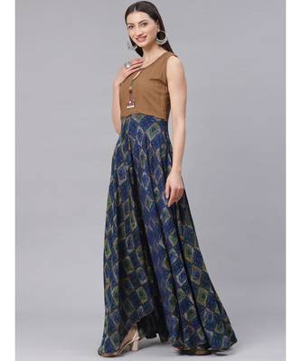multicolor Embroidered Anarkali Gown with Quirky Animal Prints and Wooden Buttons 3