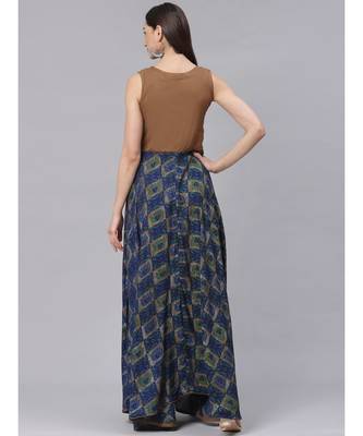 multicolor Embroidered Anarkali Gown with Quirky Animal Prints and Wooden Buttons 4