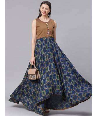 multicolor Embroidered Anarkali Gown with Quirky Animal Prints and Wooden Buttons 5