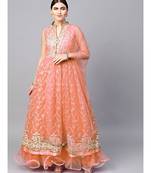 Peach Anarkali Cocktail Gown with Resham Zari Embroidery and dupatta