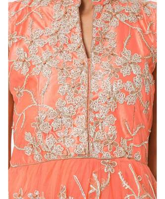 Peach Anarkali Cocktail Gown with Resham Zari Embroidery and dupatta 4