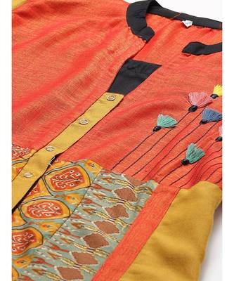 yellow High slit Jacket style Kurta Dress with Quirky Prints Resham Embroidery and Tassels 2