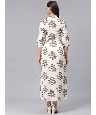 Cream Quirky Print Long Dress with Wooden Tassels Buttons and Belt 5