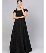 Black Floor length Black Cocktail Gown with off shoulder sleeves and dupatta