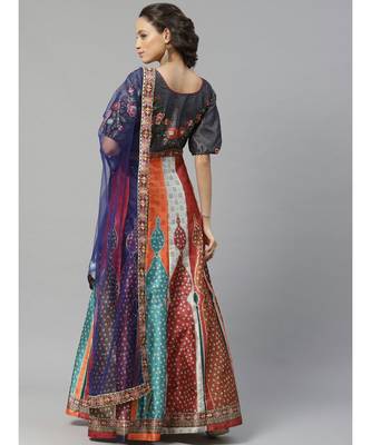 blue Bohemian Digital Printed Cocktail Embellished Gown with Net Dupatta 2