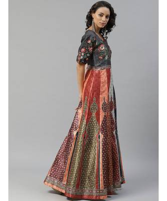blue Bohemian Digital Printed Cocktail Embellished Gown with Net Dupatta 3