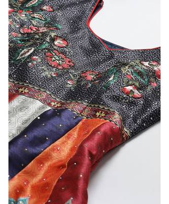 blue Bohemian Digital Printed Cocktail Embellished Gown with Net Dupatta 4