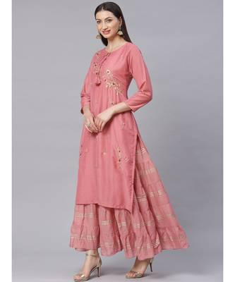 pink Double Layered Gown with Gotta Patti Embroidery and Keyole Neckline 1