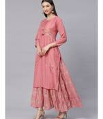 pink Double Layered Gown with Gotta Patti Embroidery and Keyole Neckline