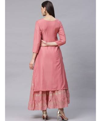 pink Double Layered Gown with Gotta Patti Embroidery and Keyole Neckline 3