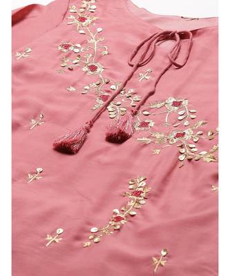 pink Double Layered Gown with Gotta Patti Embroidery and Keyole Neckline 5