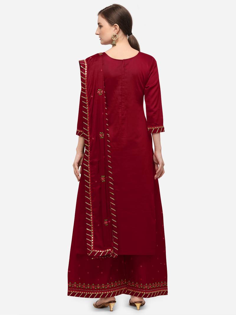 Maroon Color Embroidered Unstitched Dress Material SheWill 3603271