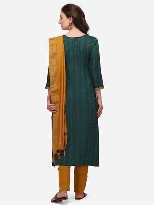 Green & Mustard Color Embroidered Unstitched Dress Material 2