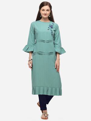 Sky Blue Color HandWork Straight Kurta Set 1