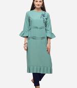 Sky Blue Color HandWork Straight Kurta Set