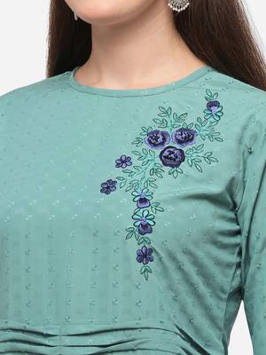 Sky Blue Color HandWork Straight Kurta Set 3
