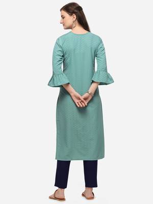 Sky Blue Color HandWork Straight Kurta Set 4