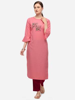 Pink Color HandWork Straight Kurta Set 1