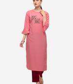 Pink Color HandWork Straight Kurta Set