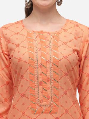 Orange & White Color Block Printed Checked Kurta Set 4