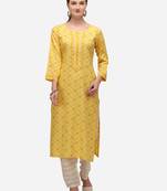 Yellow & White Color Block Printed Checked Kurta Set