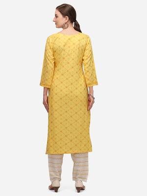 Yellow & White Color Block Printed Checked Kurta Set 2