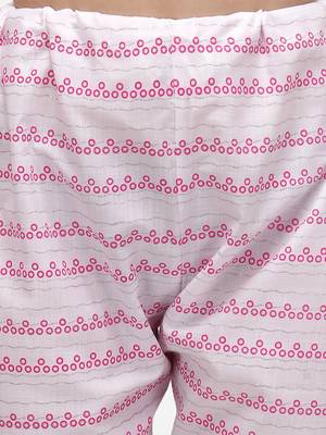 Pink & White Color Block Printed Checked Kurta Set 3