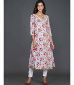 Purple cotton printed quarter sleeve stitched kurta