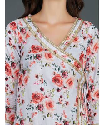 Purple cotton printed quarter sleeve stitched kurta 2