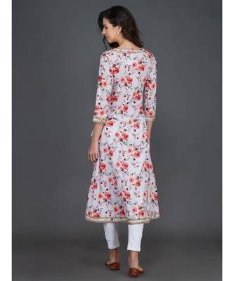 Purple cotton printed quarter sleeve stitched kurta 5