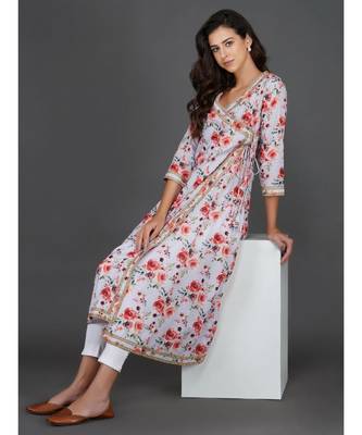 Purple cotton printed quarter sleeve stitched kurta 6
