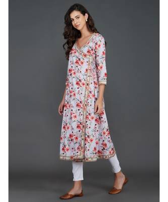 Purple cotton printed quarter sleeve stitched kurta 7