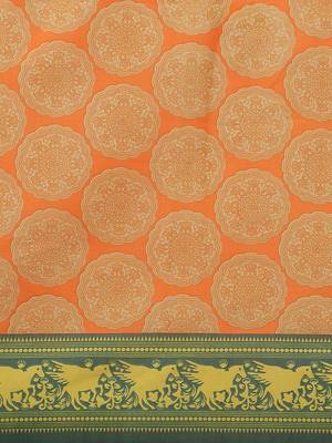 orange art silk printed   saree with  blouse 3