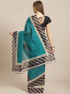grey art silk printed saree with  blouse 2